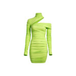 Mugler H&M Gathered One-Shoulder Mini Dress Acid Green