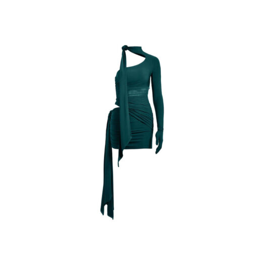 Mugler H&M Knot-Detail One-Shoulder Dress Dark Turquoise