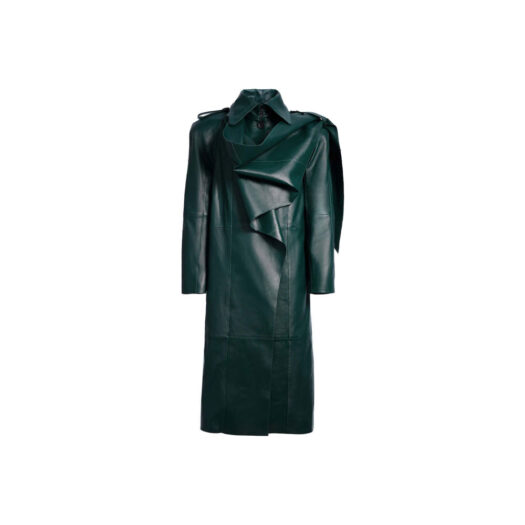 Mugler H&M Leather Trench Coat with Scarf Dark Green