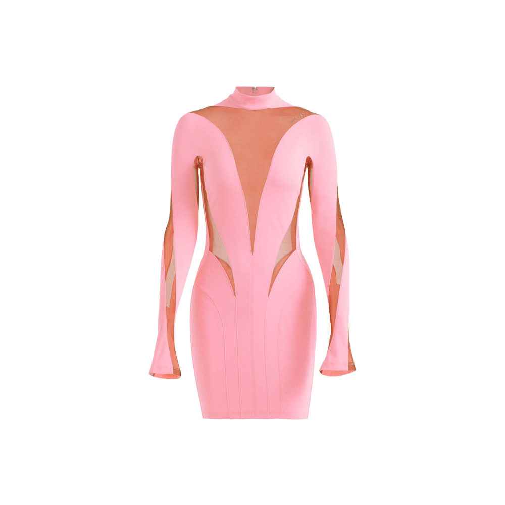 Mugler H&M Mesh-Paneled Mini Dress PinkMugler H&M Mesh-Paneled