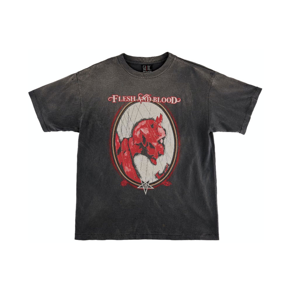 Saint Mxxxxxx Flesh and Blood Devil T-Shirt Vintage BlackSaint