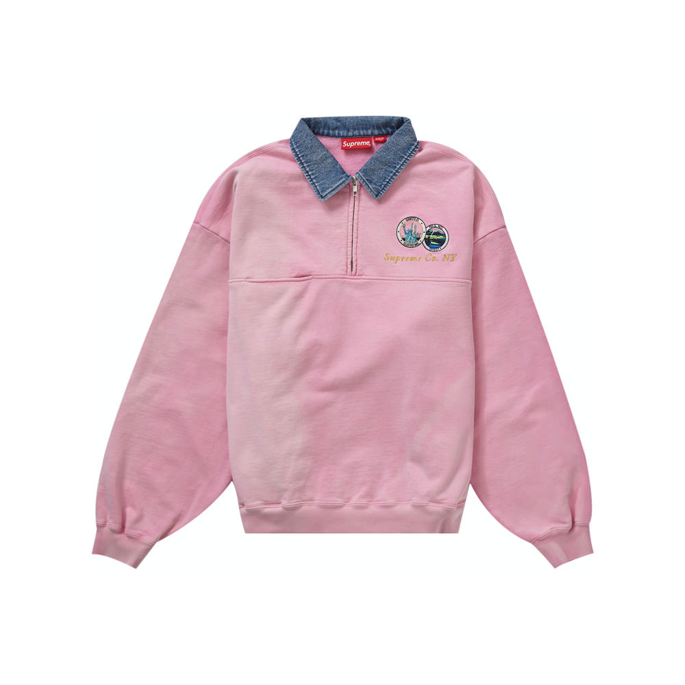 Supreme Denim Collar Half Zip Sweatshirt Pink