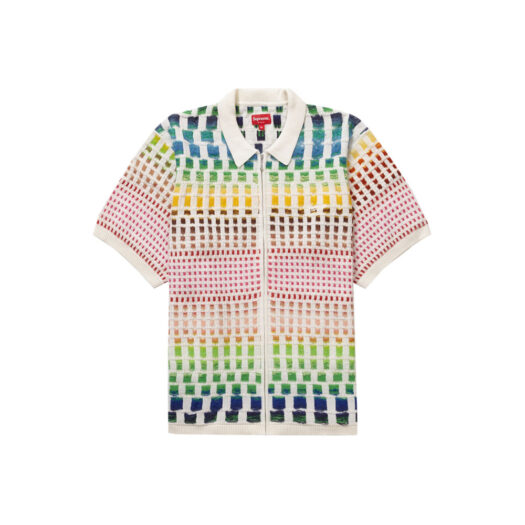 Supreme Gradient Grid Zip Up Polo Natural