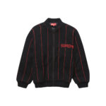 Supreme Pinstripe Varsity Zip Up Sweater Black