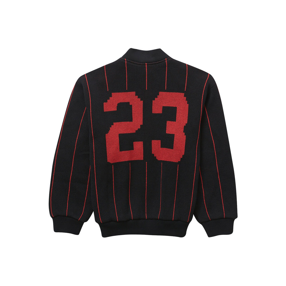 Supreme Pinstripe Varsity Zip Up Sweater Black