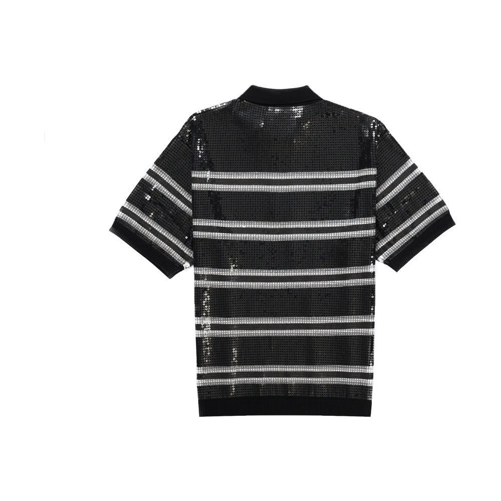 Supreme Sequin Stripe Zip Polo BlackSupreme Sequin Stripe Zip Polo Black -  OFour