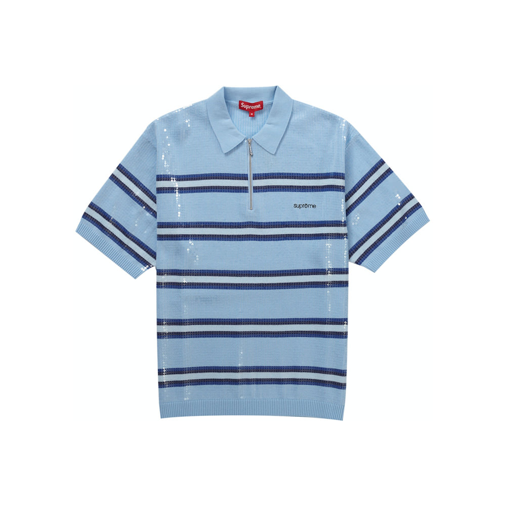 Supreme Sequin Stripe Zip Polo BlueSupreme Sequin Stripe Zip Polo