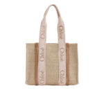 CHLOE Woody medium linen and leather tote bag
