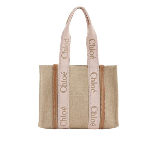 Woody medium linen and leather tote bag