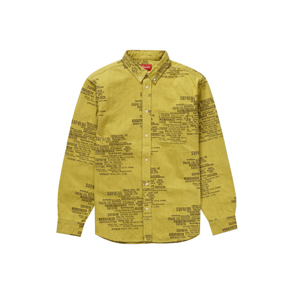 Supreme Trademark Jacquard Denim Shirt Washed YellowSupreme