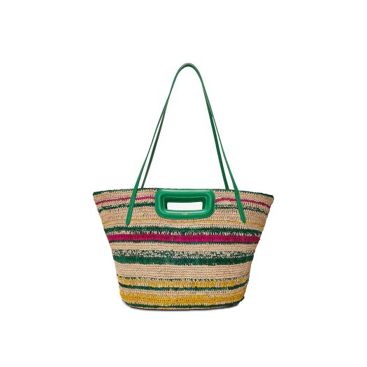 M striped raffia basket bag