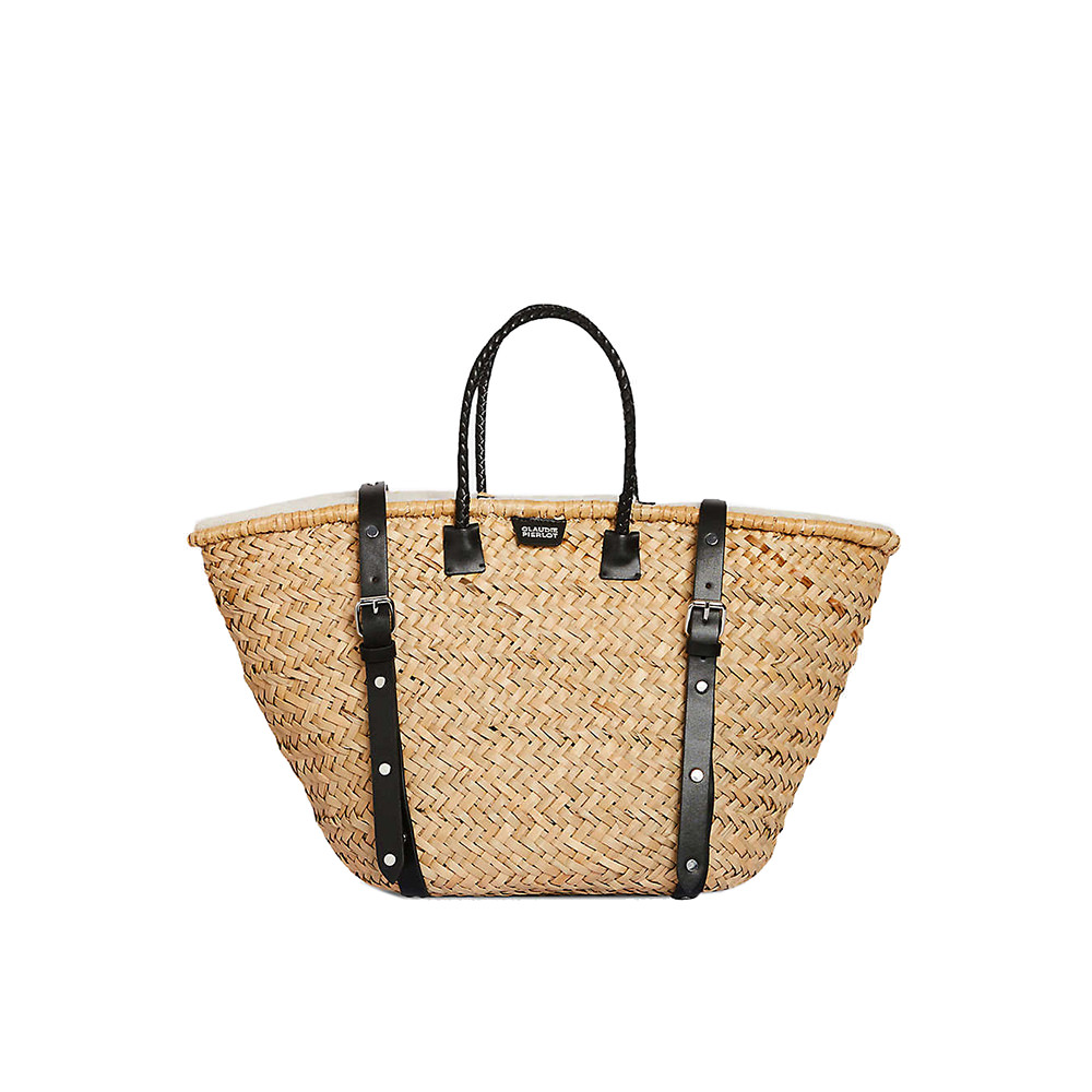 Straw and shearling basket bagStraw and shearling basket bag - OFour