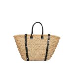 Straw and shearling basket bag