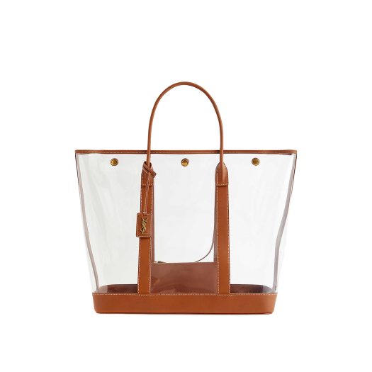 Brand-plaque vinyl and leather tote bag