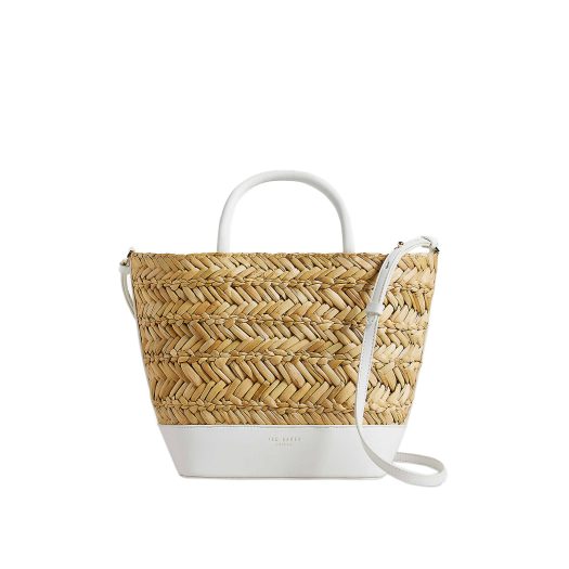 Ivelie logo-embossed top-handle woven tote bag