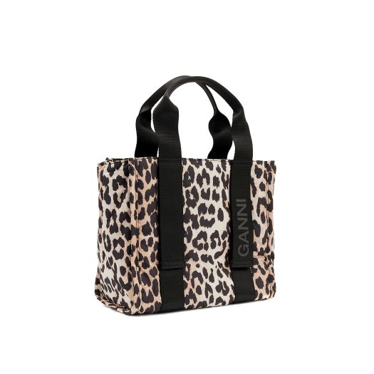 Leopard-print recycled-polyester tote bag