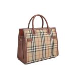 Title checked small canvas top-handle bag