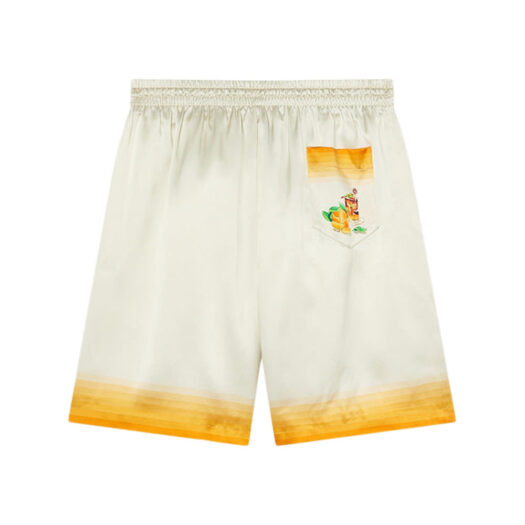 Casablanca Panoramique Silk Satin Shorts Ivory White/Orange