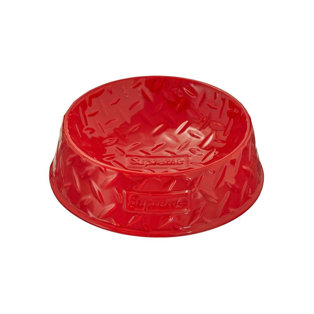 Supreme Diamond Plate Dog Bowl Red