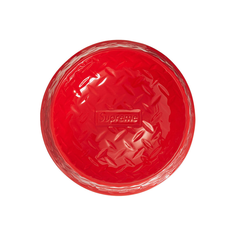 Supreme Diamond Plate Dog Bowl Red