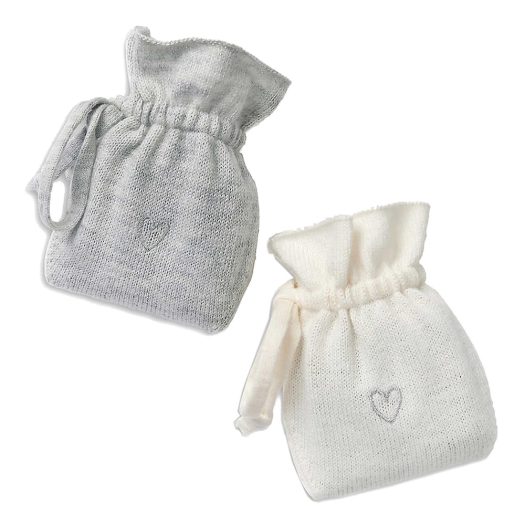 Set of two heart-embroidered wool and cotton lavender bags
