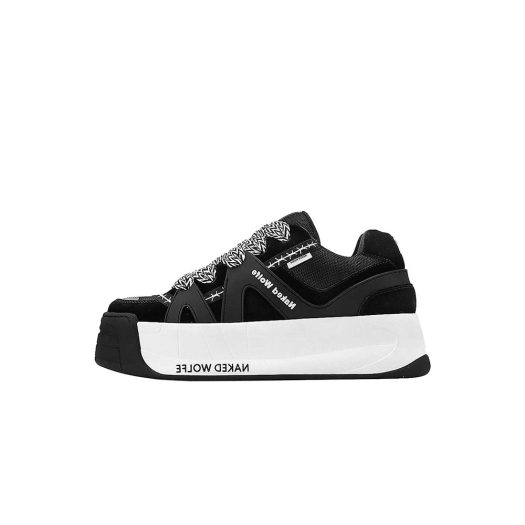 Slide leather, suede and mesh platform trainers