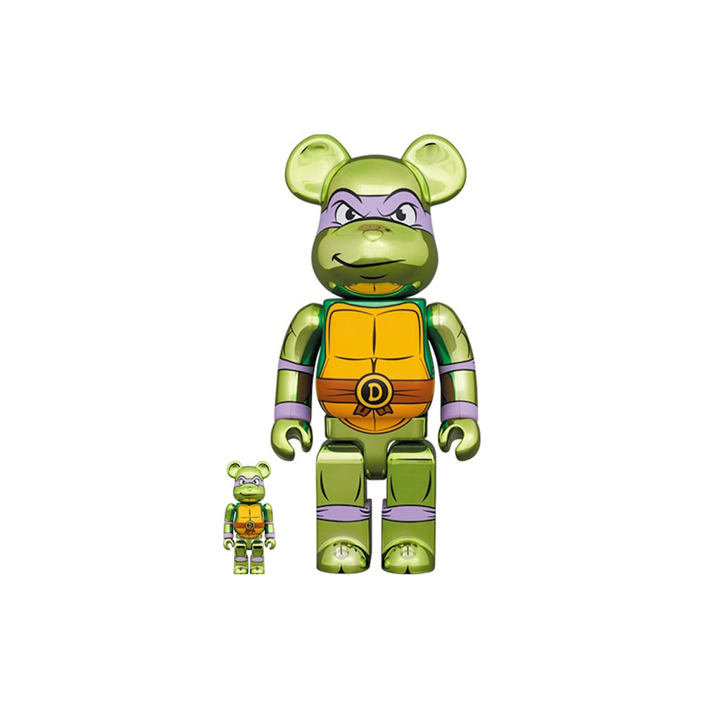 Bearbrick x Teenage Mutant Ninja Turtles Donatello 100% & 400% Set Chrome  Ver.