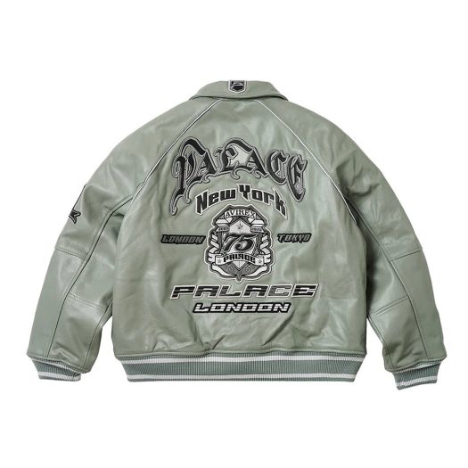 Palace Avirex Leather Jacket Grey