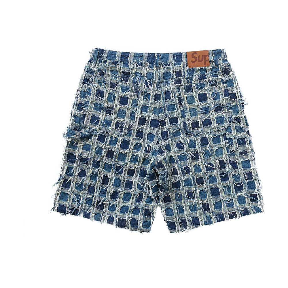 Supreme Frayed Patchwork Baggy Denim Short Washed Blue