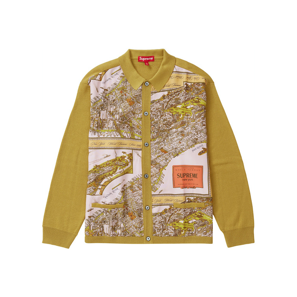 Supreme Silk Map Cardigan Mustard